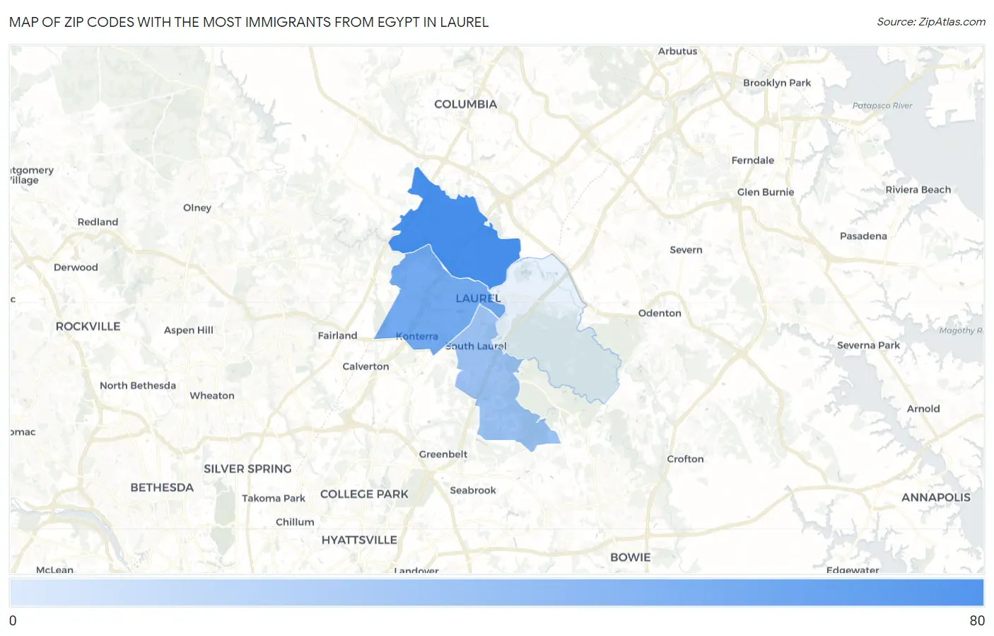 Zip Codes with the Most Immigrants from Egypt in Laurel Map
