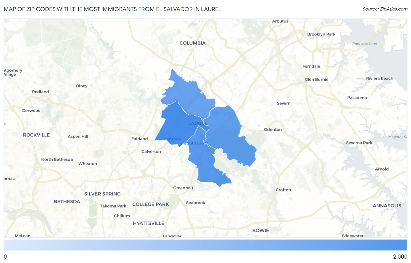 Zip Codes with the Most Immigrants from El Salvador in Laurel Map