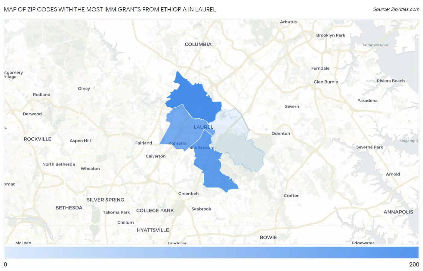 Zip Codes with the Most Immigrants from Ethiopia in Laurel Map
