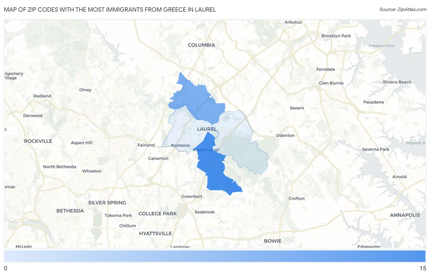 Zip Codes with the Most Immigrants from Greece in Laurel Map