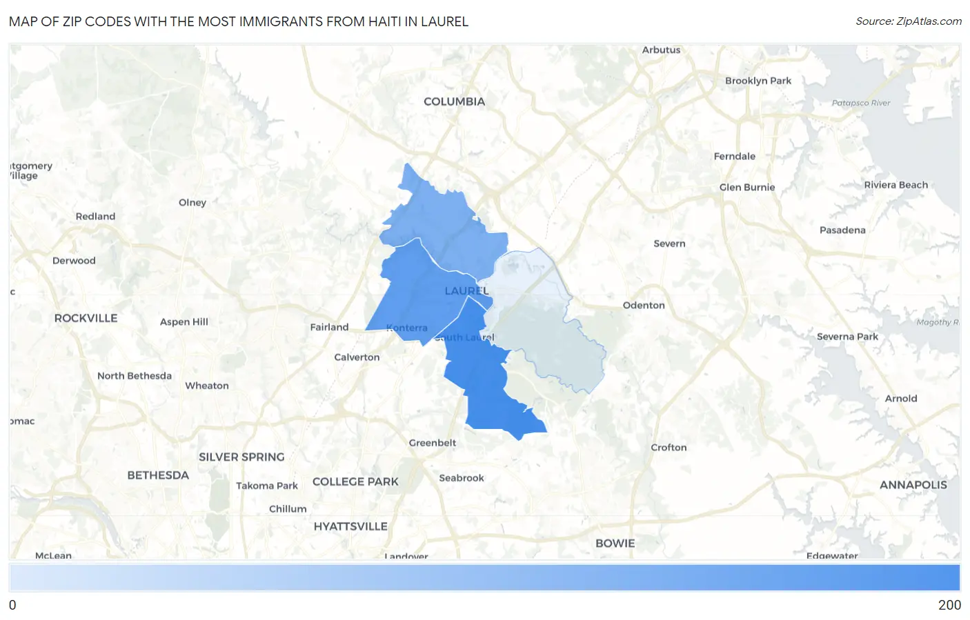 Zip Codes with the Most Immigrants from Haiti in Laurel Map