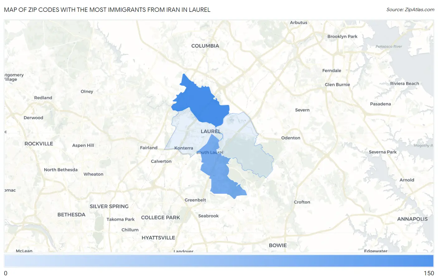 Zip Codes with the Most Immigrants from Iran in Laurel Map