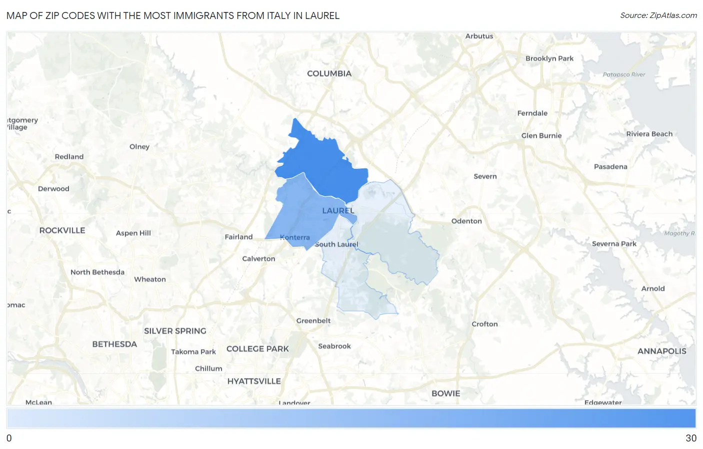 Zip Codes with the Most Immigrants from Italy in Laurel Map