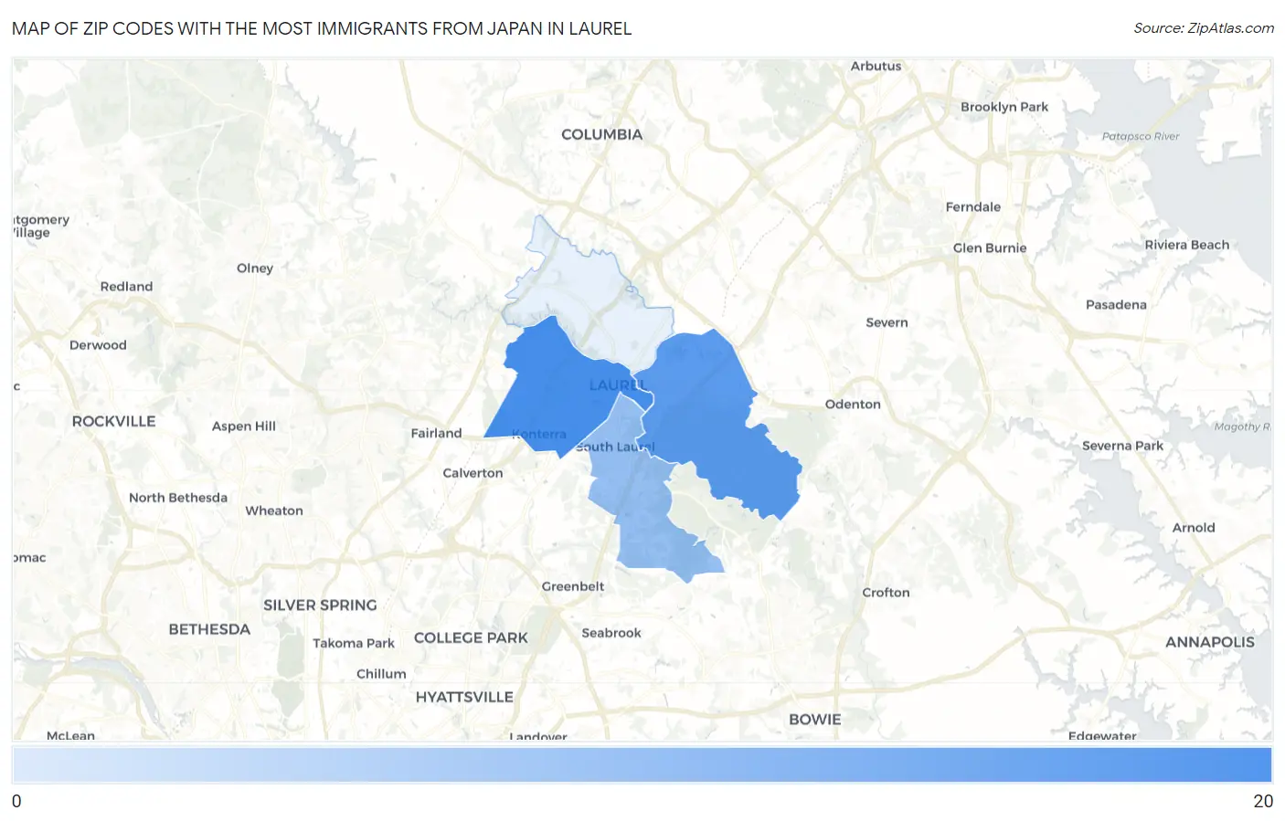 Zip Codes with the Most Immigrants from Japan in Laurel Map