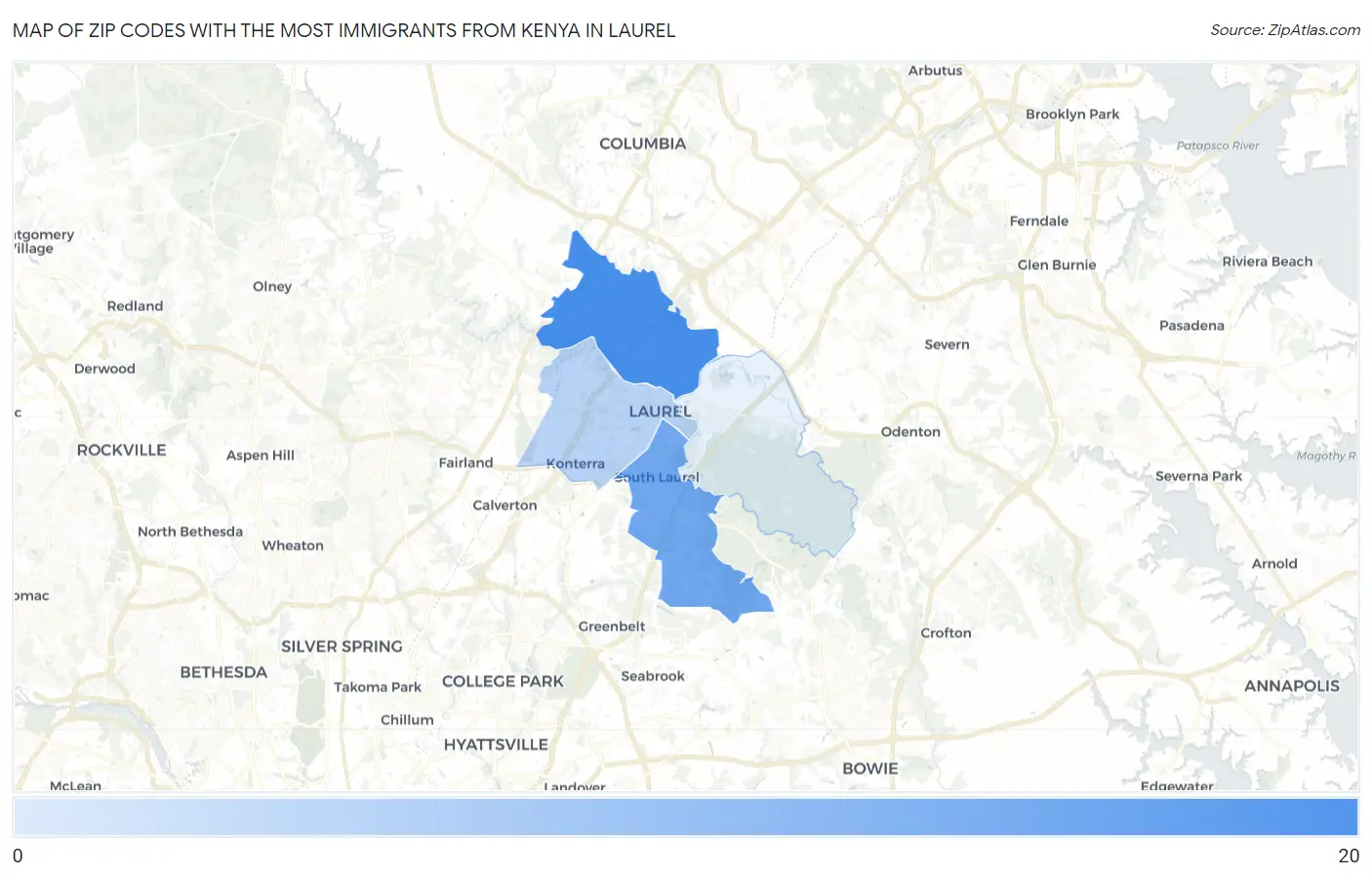 Zip Codes with the Most Immigrants from Kenya in Laurel Map