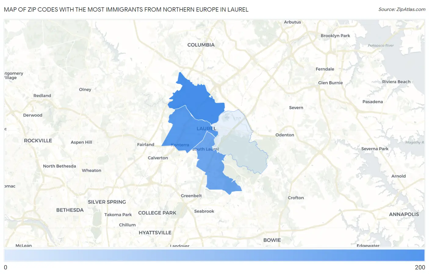 Zip Codes with the Most Immigrants from Northern Europe in Laurel Map