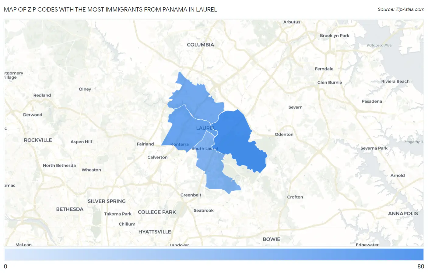 Zip Codes with the Most Immigrants from Panama in Laurel Map