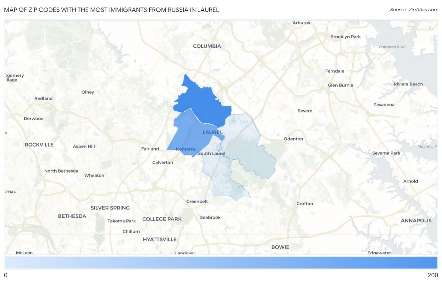 Zip Codes with the Most Immigrants from Russia in Laurel Map