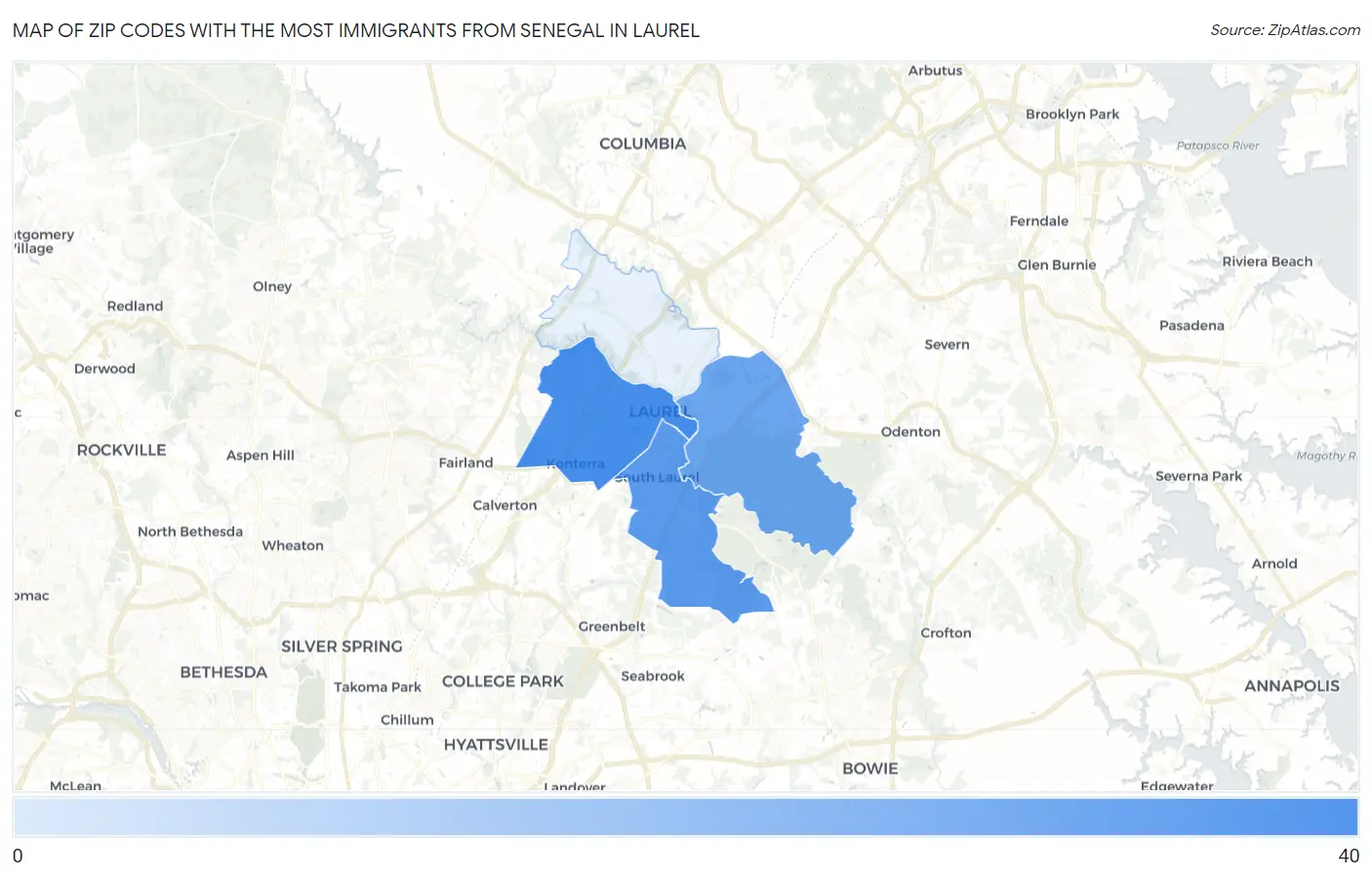 Zip Codes with the Most Immigrants from Senegal in Laurel Map