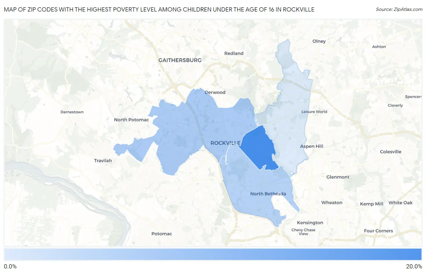 Zip Codes with the Highest Poverty Level Among Children Under the Age of 16 in Rockville Map