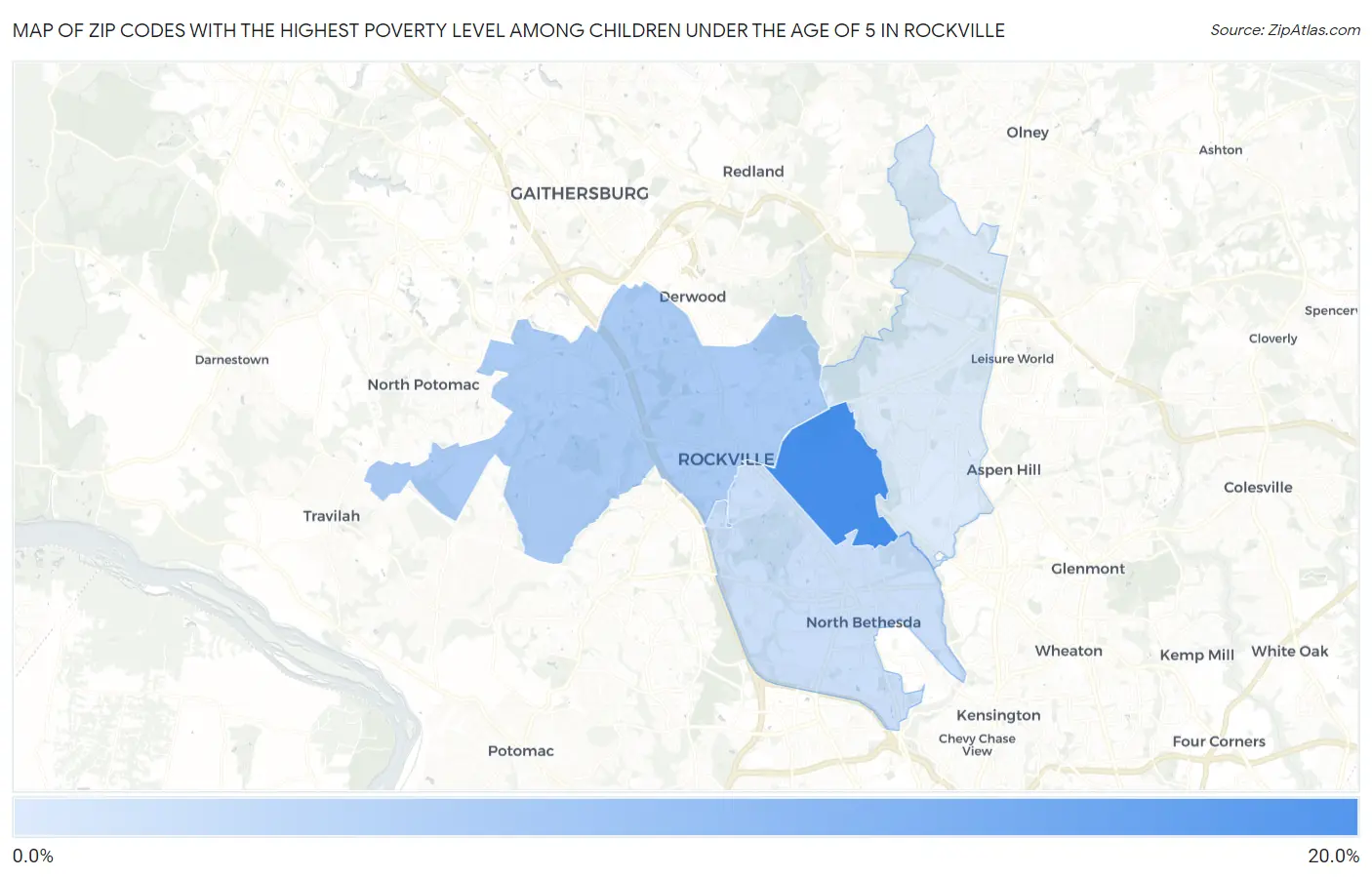 Zip Codes with the Highest Poverty Level Among Children Under the Age of 5 in Rockville Map