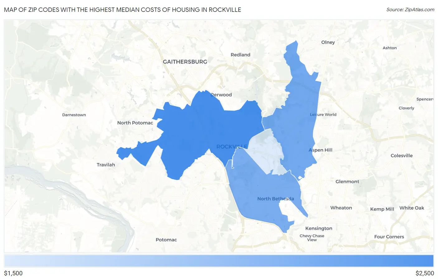Zip Codes with the Highest Median Costs of Housing in Rockville Map