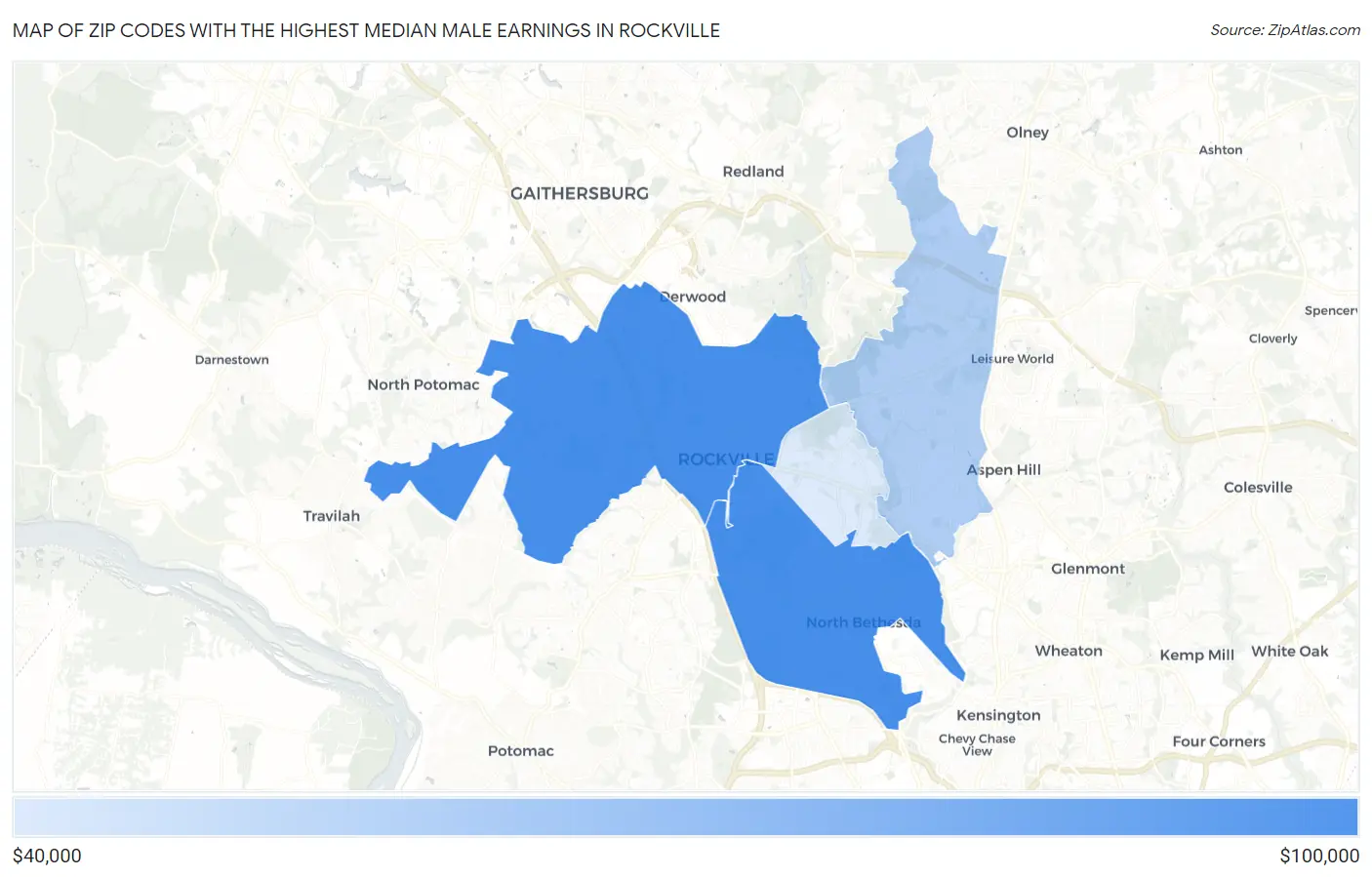 Zip Codes with the Highest Median Male Earnings in Rockville Map