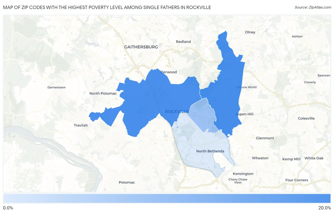 Zip Codes with the Highest Poverty Level Among Single Fathers in Rockville Map