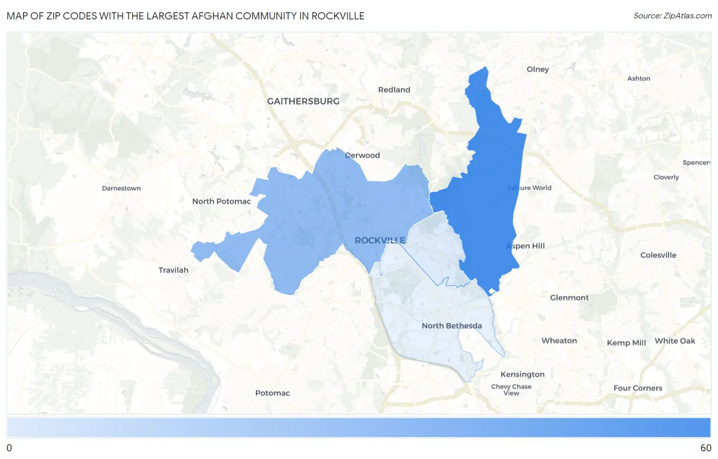 Zip Codes with the Largest Afghan Community in Rockville Map