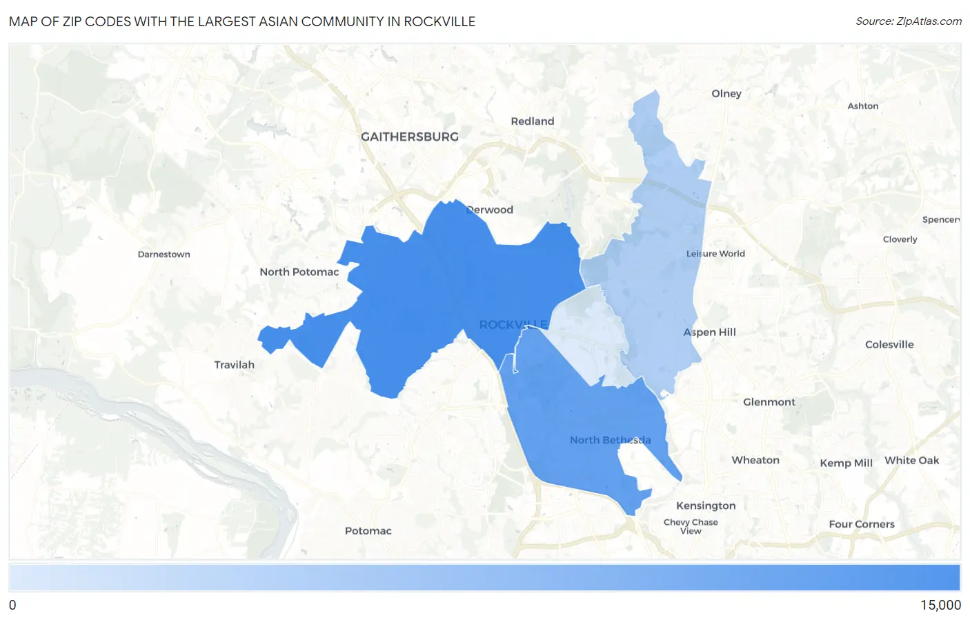 Zip Codes with the Largest Asian Community in Rockville Map