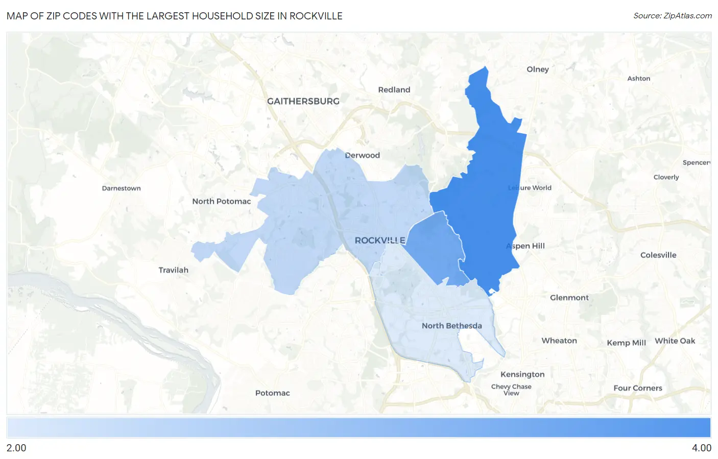 Zip Codes with the Largest Household Size in Rockville Map