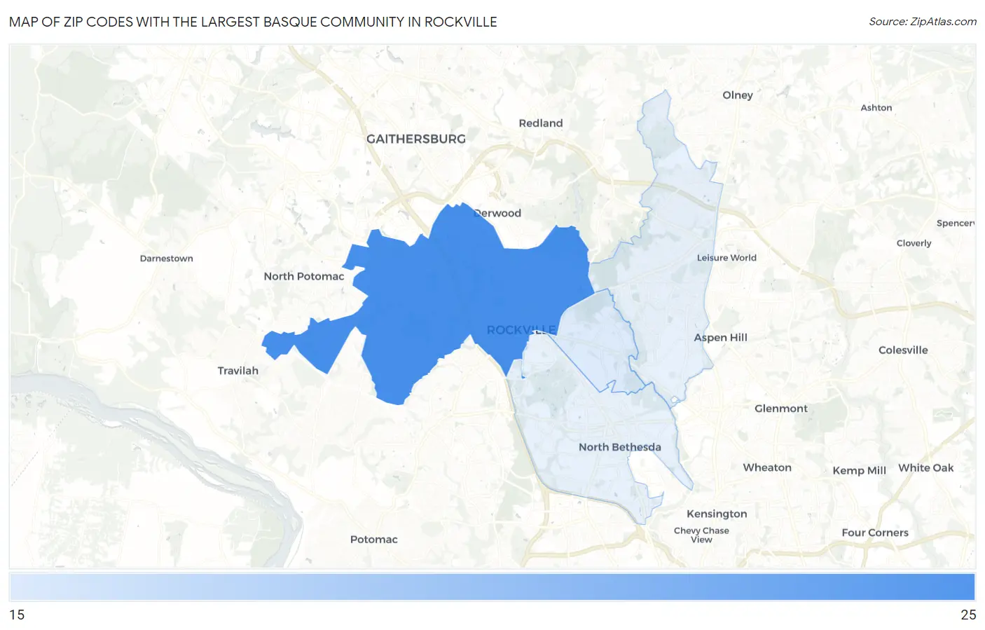 Zip Codes with the Largest Basque Community in Rockville Map