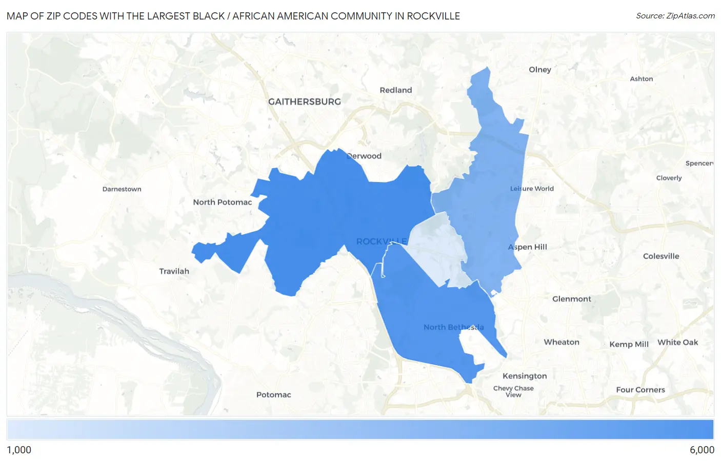 Zip Codes with the Largest Black / African American Community in Rockville Map