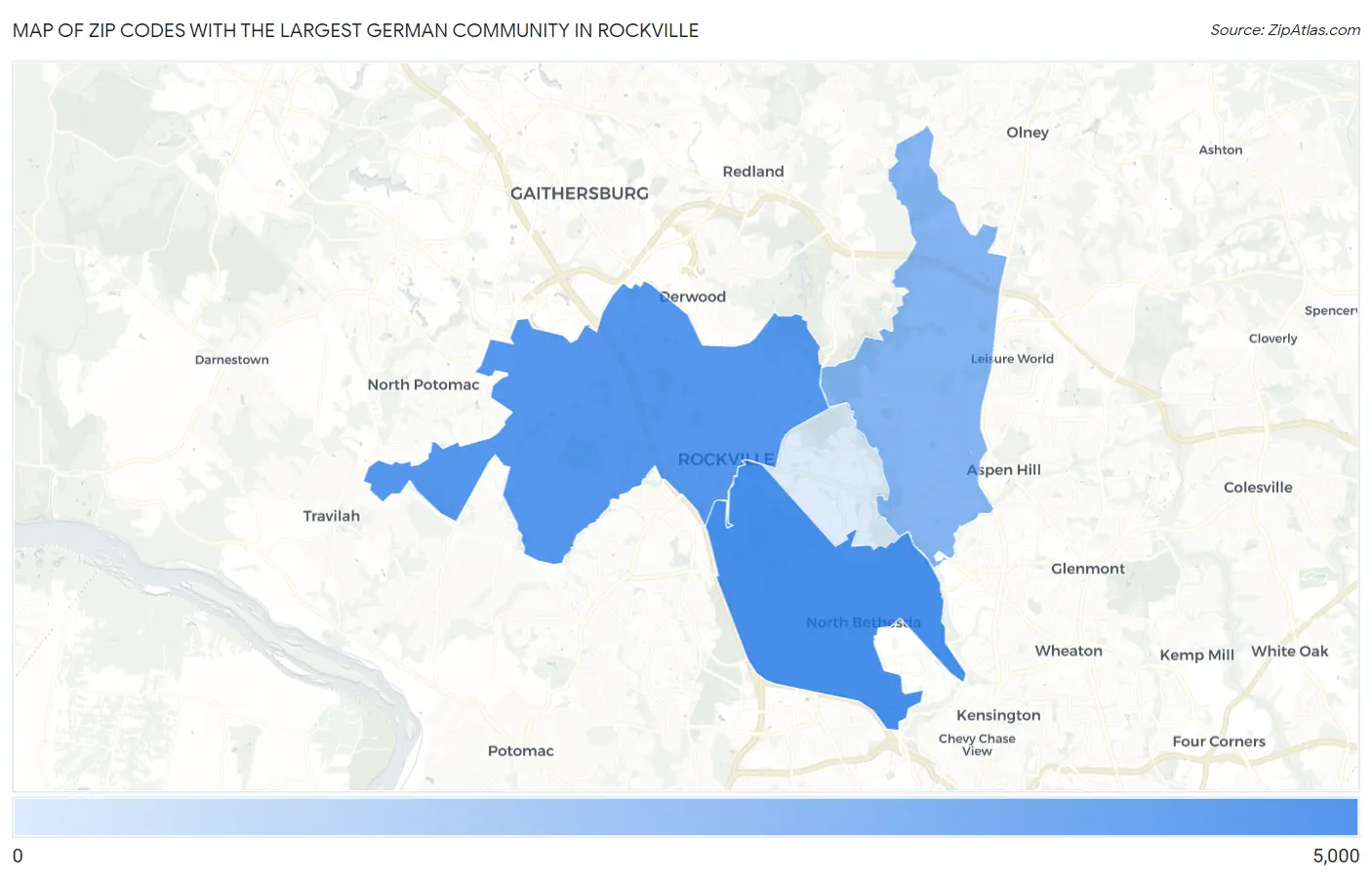 Zip Codes with the Largest German Community in Rockville Map