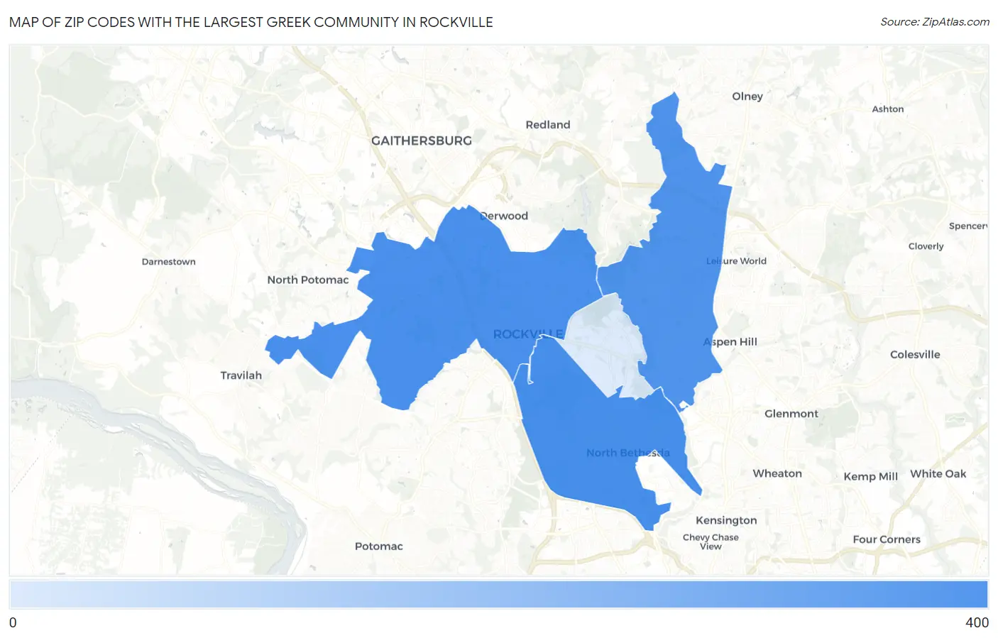 Zip Codes with the Largest Greek Community in Rockville Map