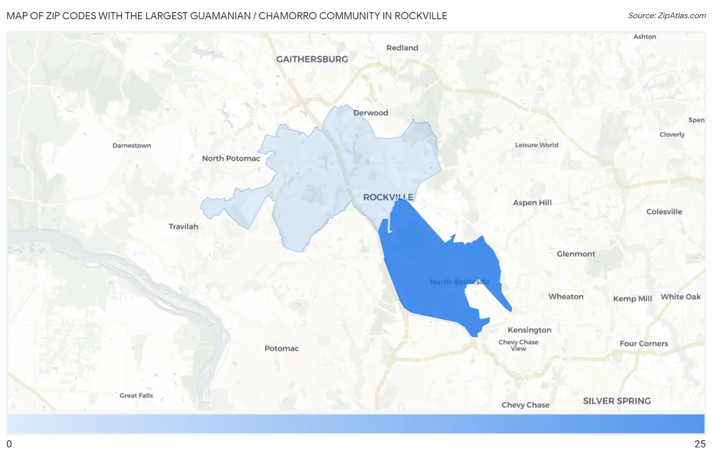 Zip Codes with the Largest Guamanian / Chamorro Community in Rockville Map