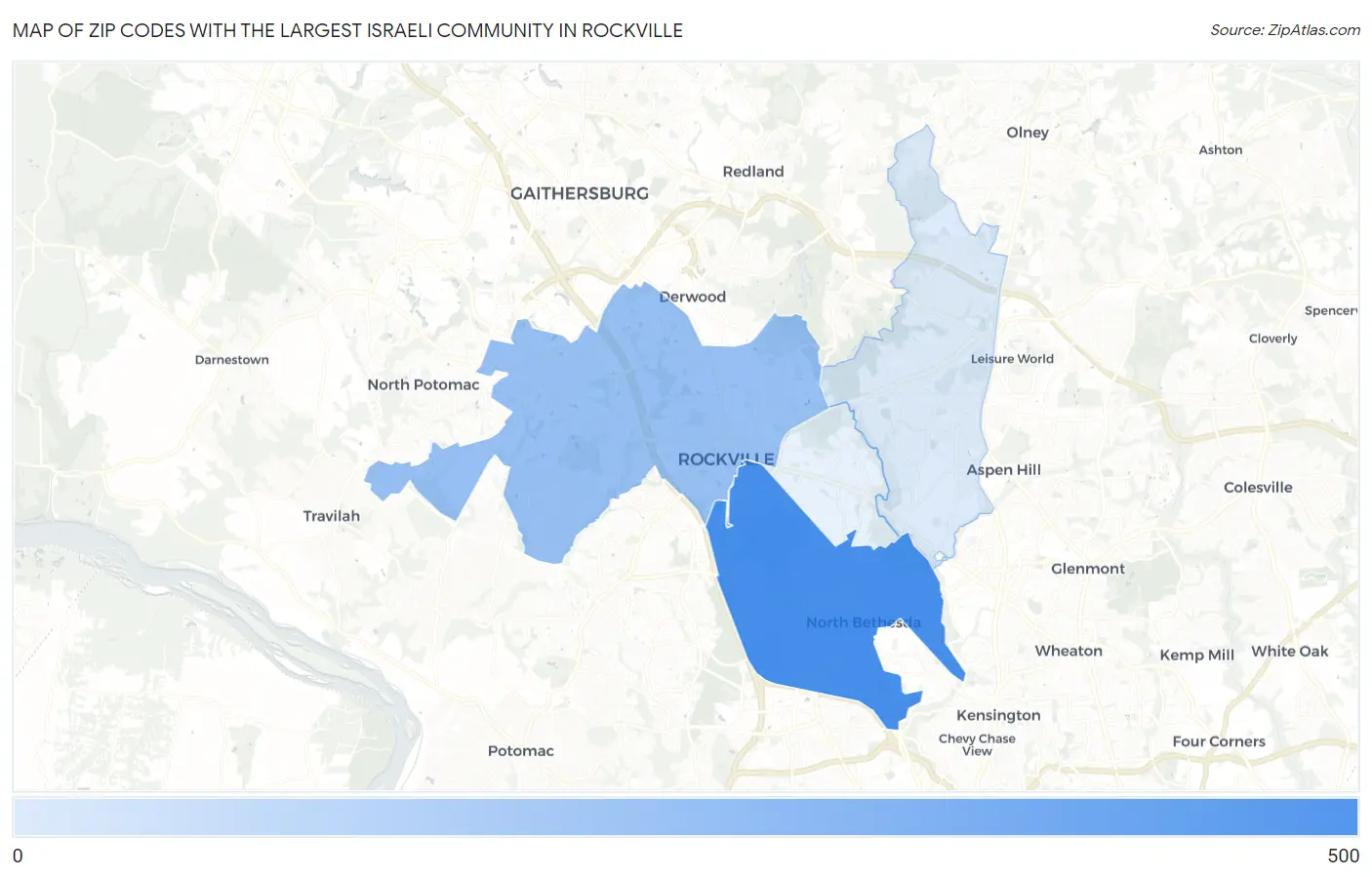 Zip Codes with the Largest Israeli Community in Rockville Map