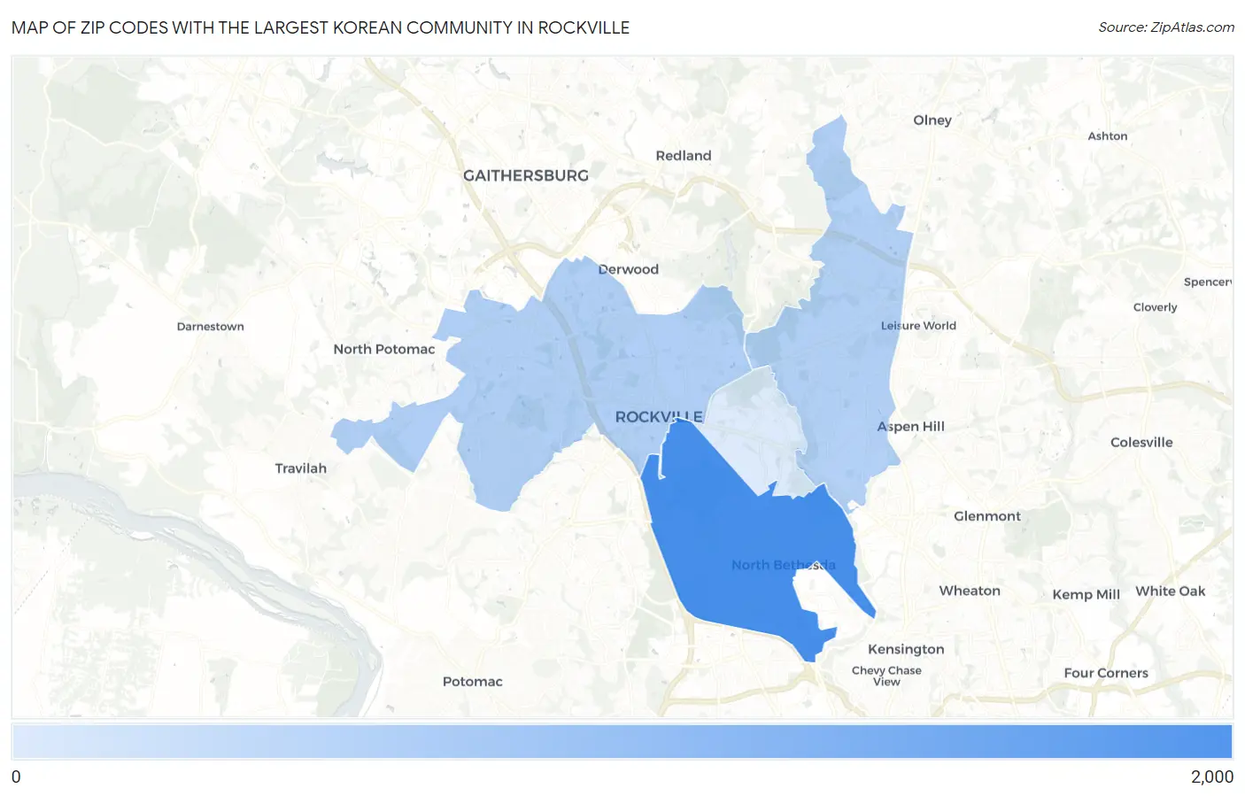Zip Codes with the Largest Korean Community in Rockville Map