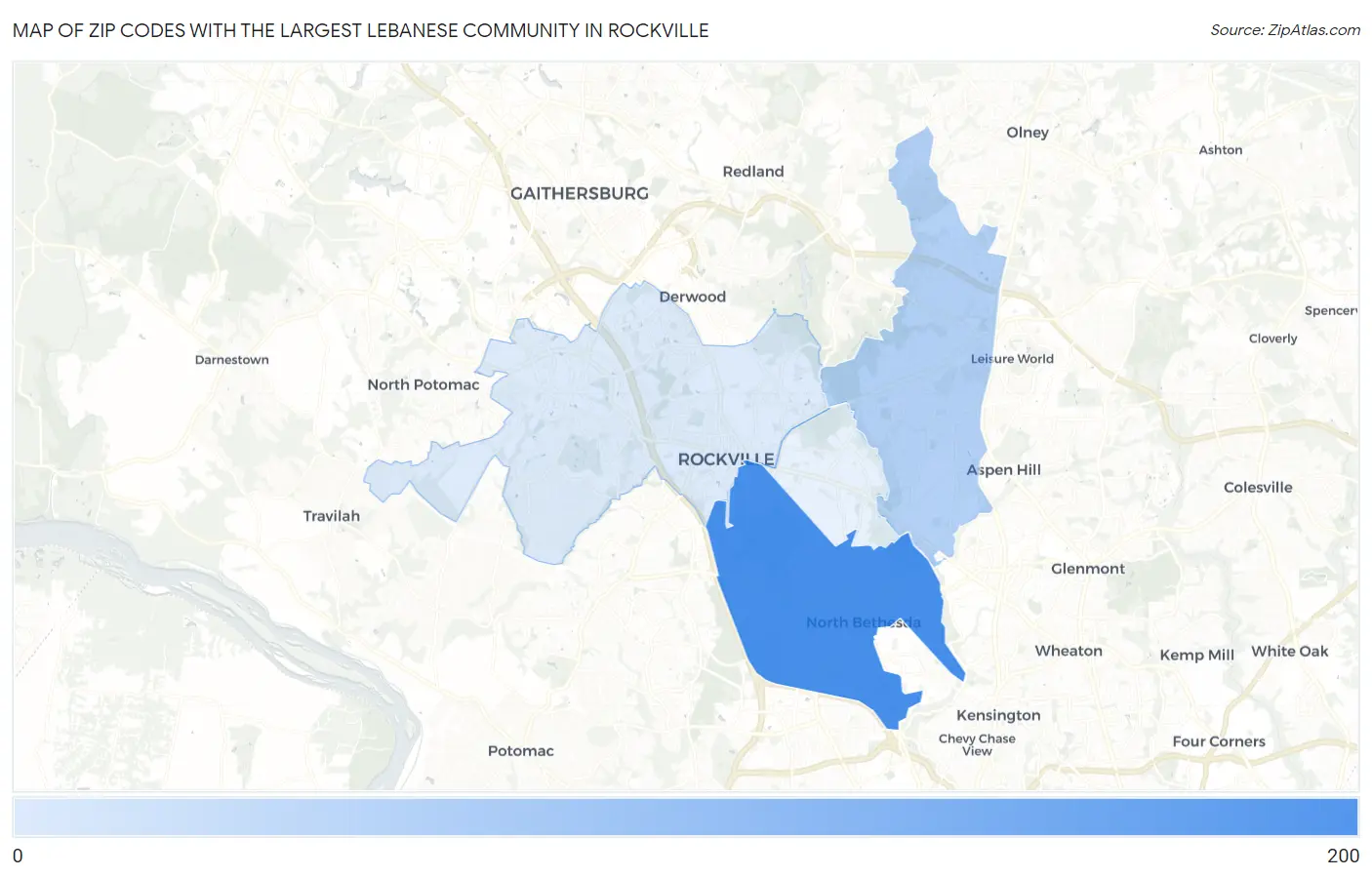 Zip Codes with the Largest Lebanese Community in Rockville Map