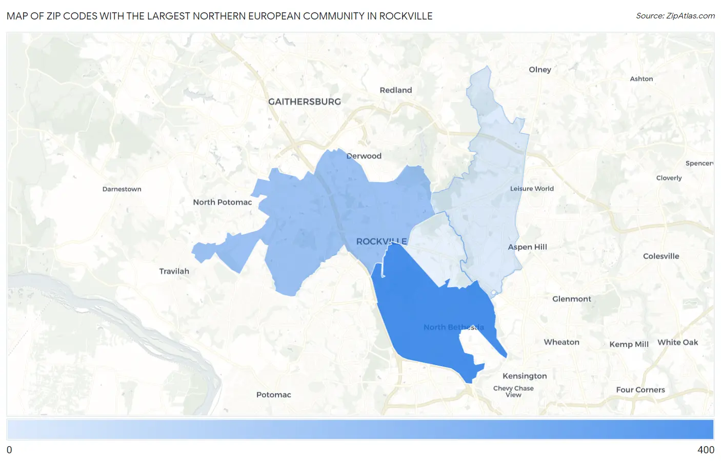 Zip Codes with the Largest Northern European Community in Rockville Map