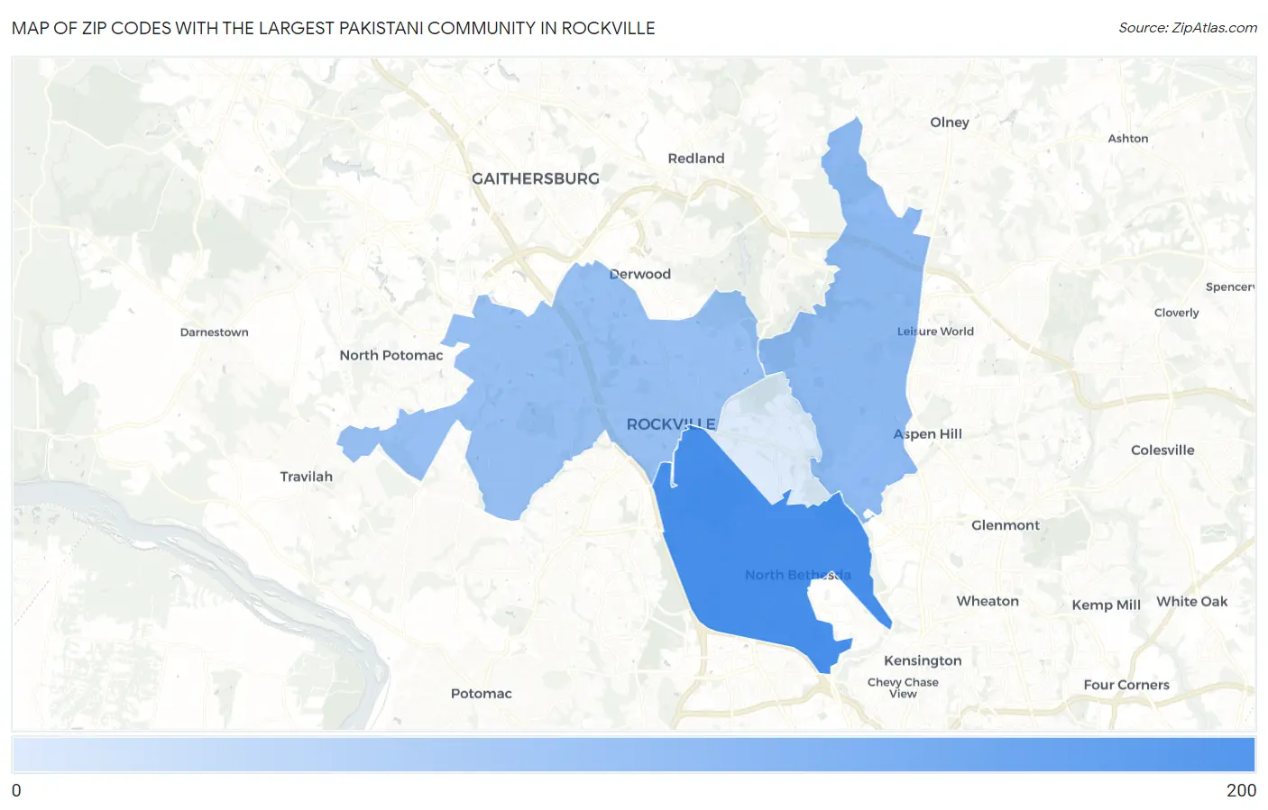Zip Codes with the Largest Pakistani Community in Rockville Map