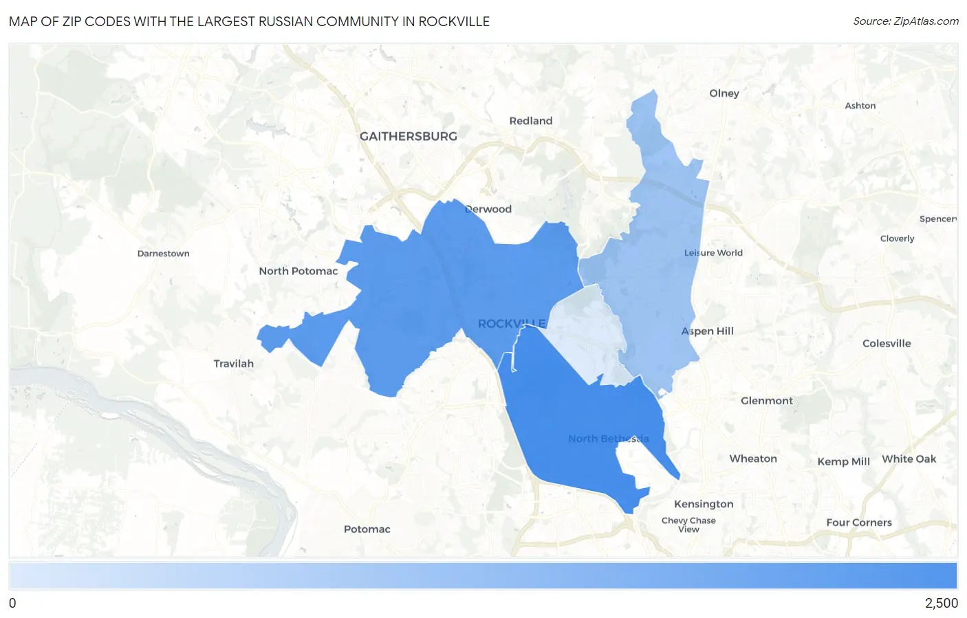 Zip Codes with the Largest Russian Community in Rockville Map
