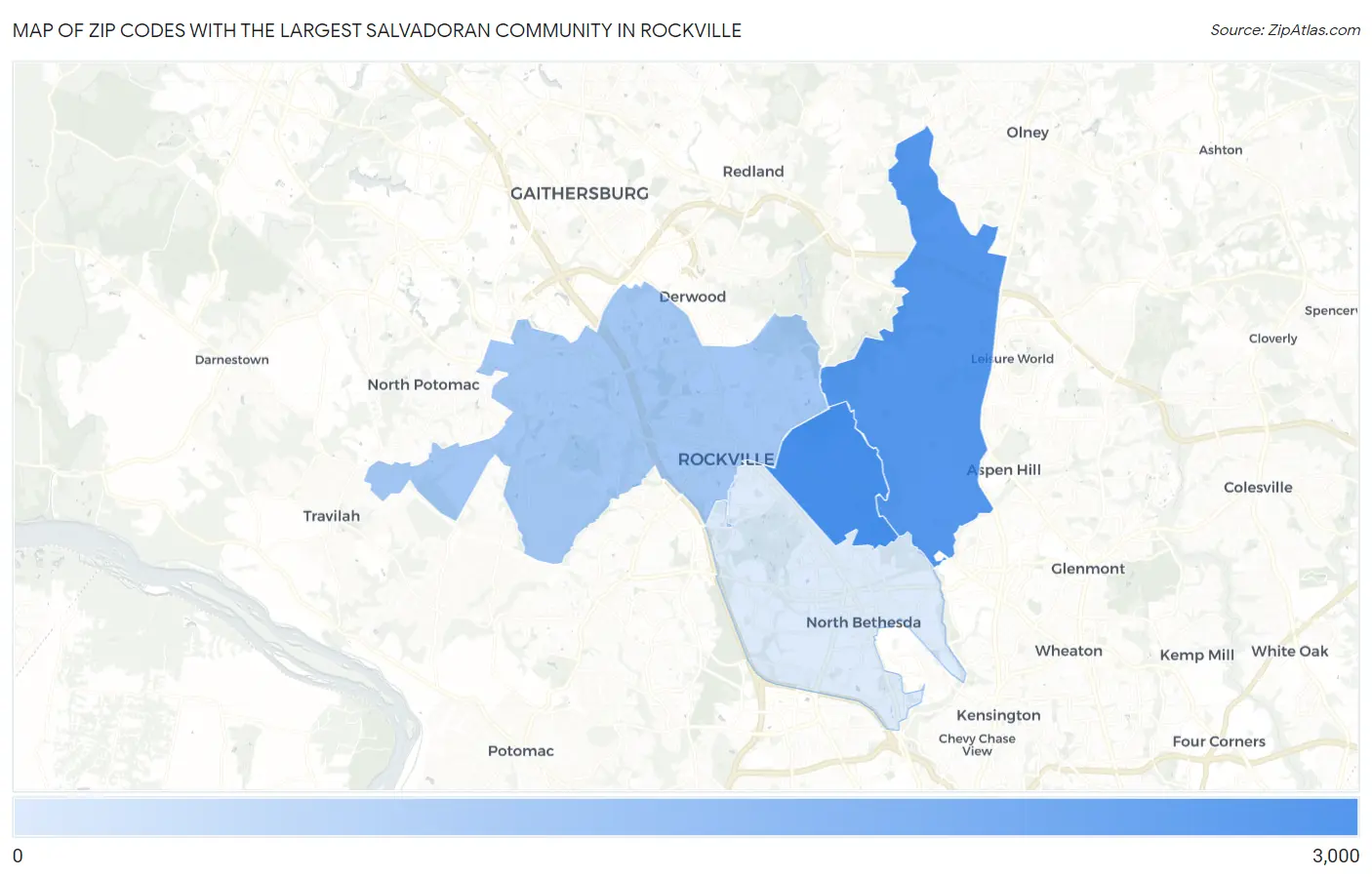 Zip Codes with the Largest Salvadoran Community in Rockville Map