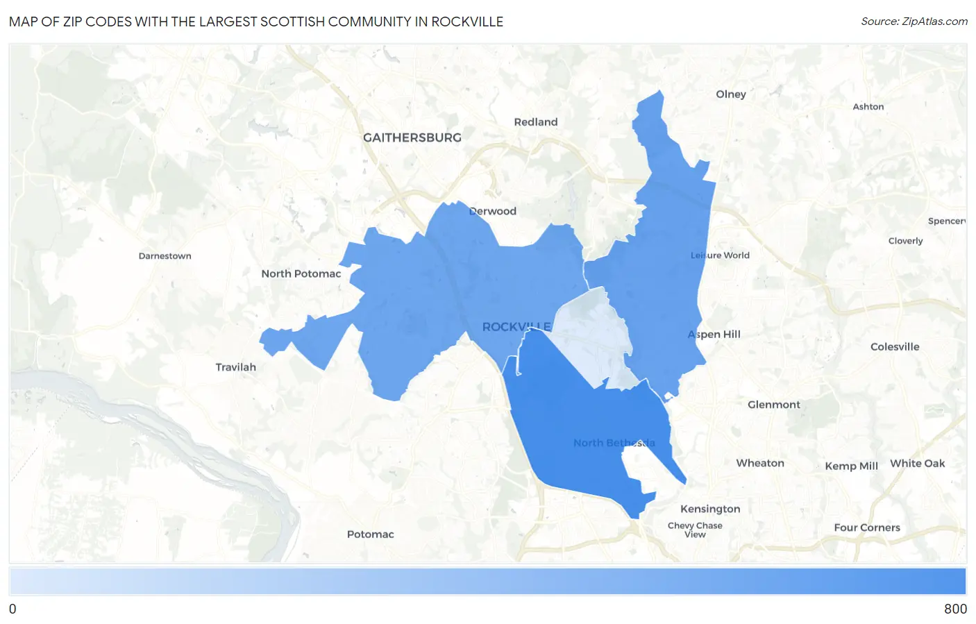 Zip Codes with the Largest Scottish Community in Rockville Map