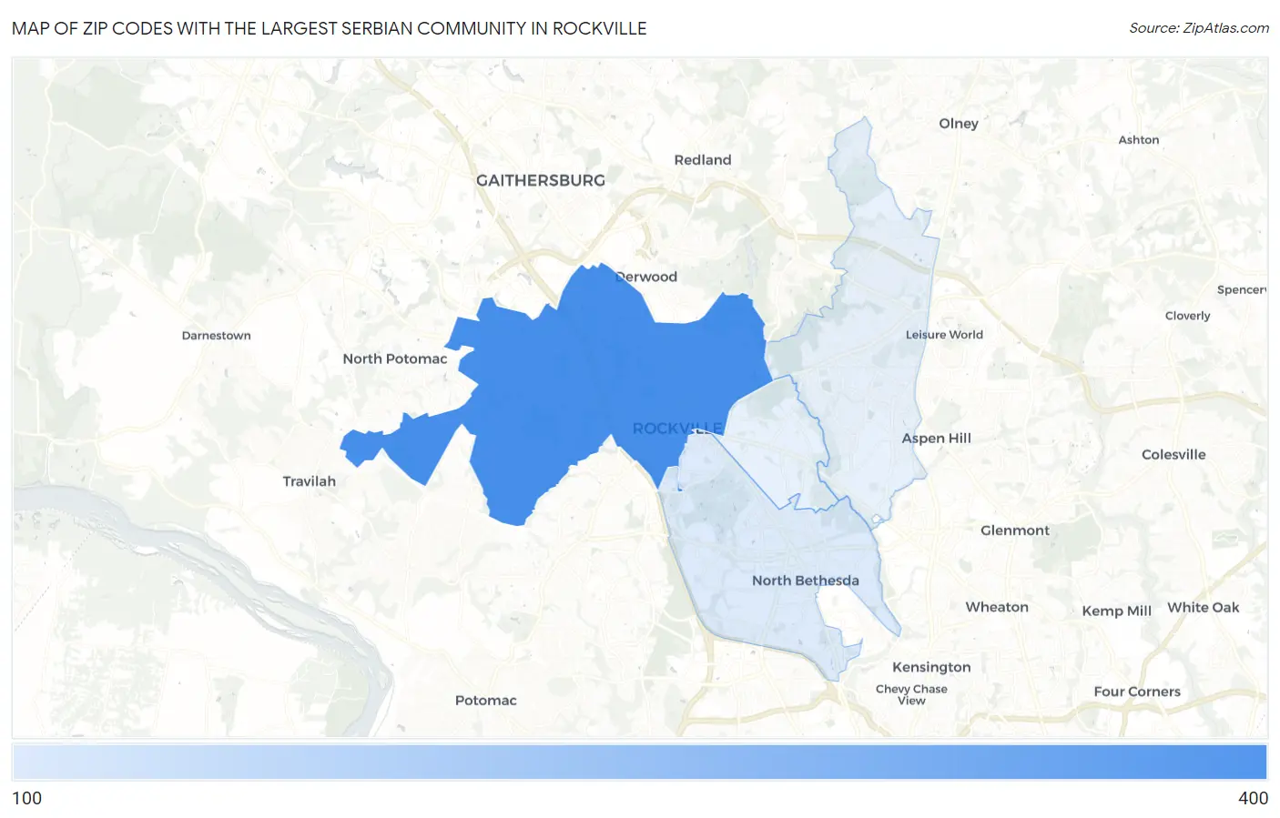Zip Codes with the Largest Serbian Community in Rockville Map