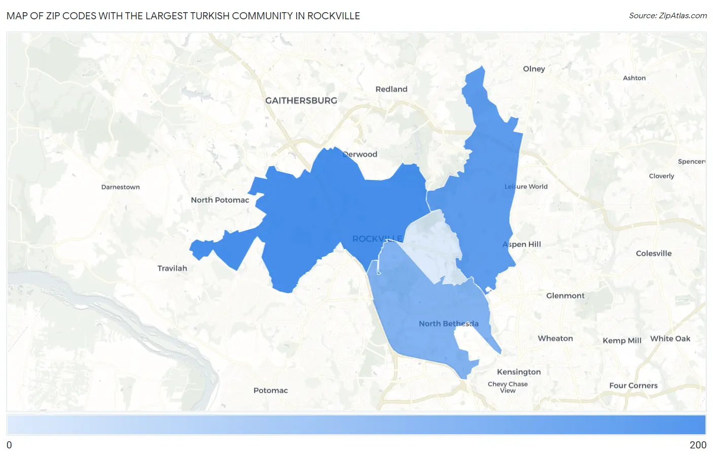 Zip Codes with the Largest Turkish Community in Rockville Map