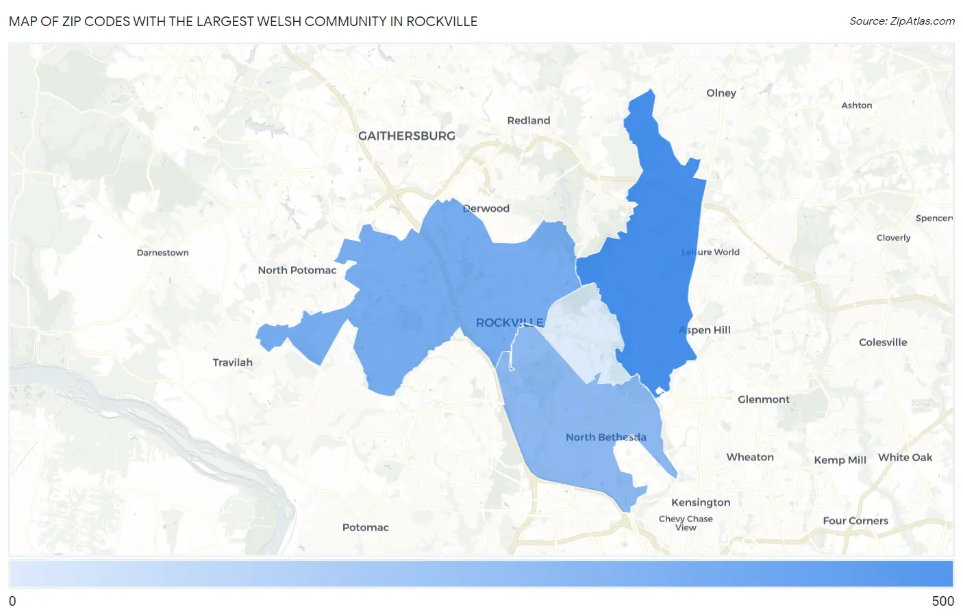 Zip Codes with the Largest Welsh Community in Rockville Map