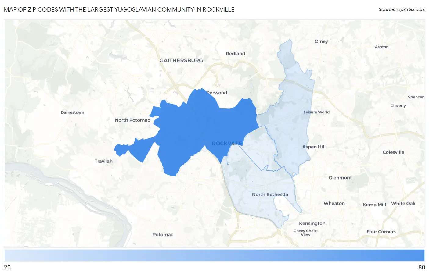 Zip Codes with the Largest Yugoslavian Community in Rockville Map