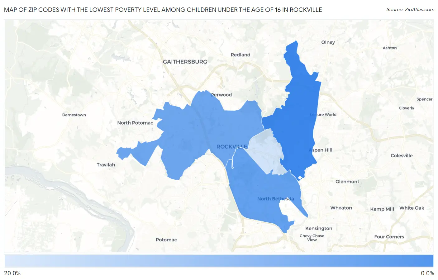Zip Codes with the Lowest Poverty Level Among Children Under the Age of 16 in Rockville Map