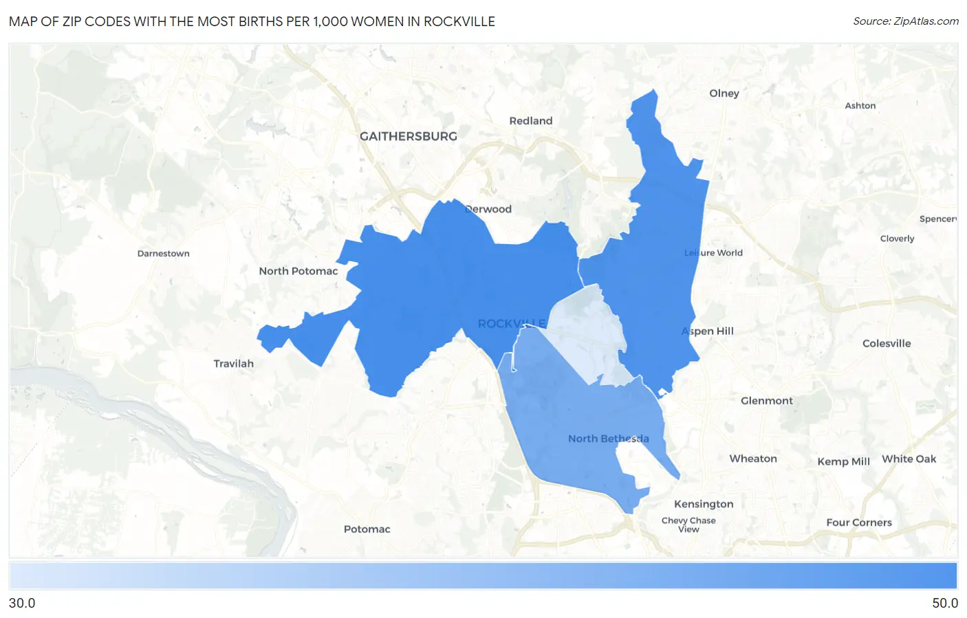 Zip Codes with the Most Births per 1,000 Women in Rockville Map