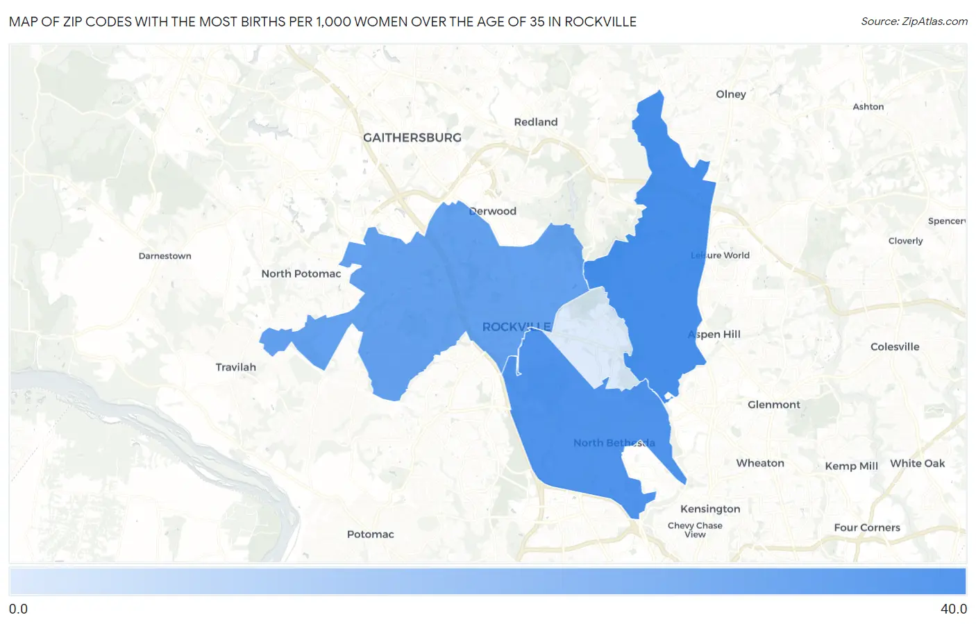 Zip Codes with the Most Births per 1,000 Women Over the Age of 35 in Rockville Map