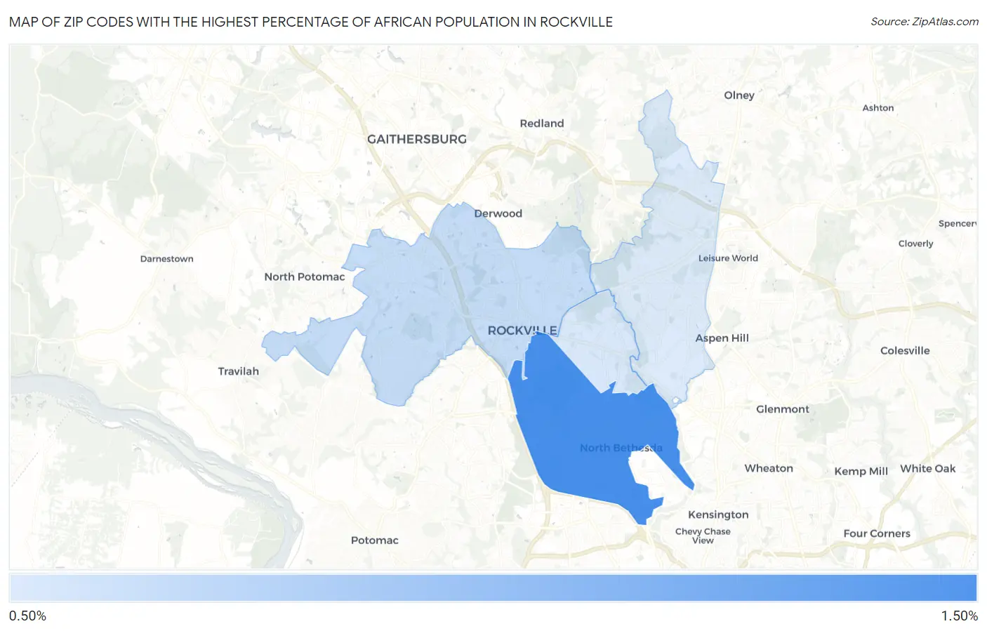 Zip Codes with the Highest Percentage of African Population in Rockville Map