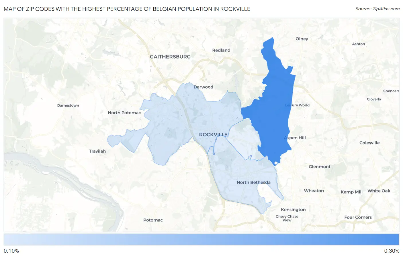 Zip Codes with the Highest Percentage of Belgian Population in Rockville Map