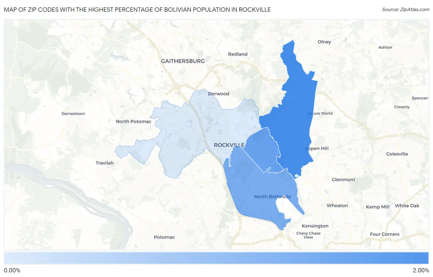 Zip Codes with the Highest Percentage of Bolivian Population in Rockville Map