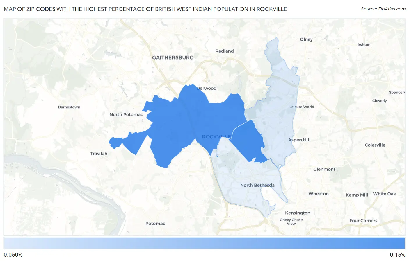 Zip Codes with the Highest Percentage of British West Indian Population in Rockville Map