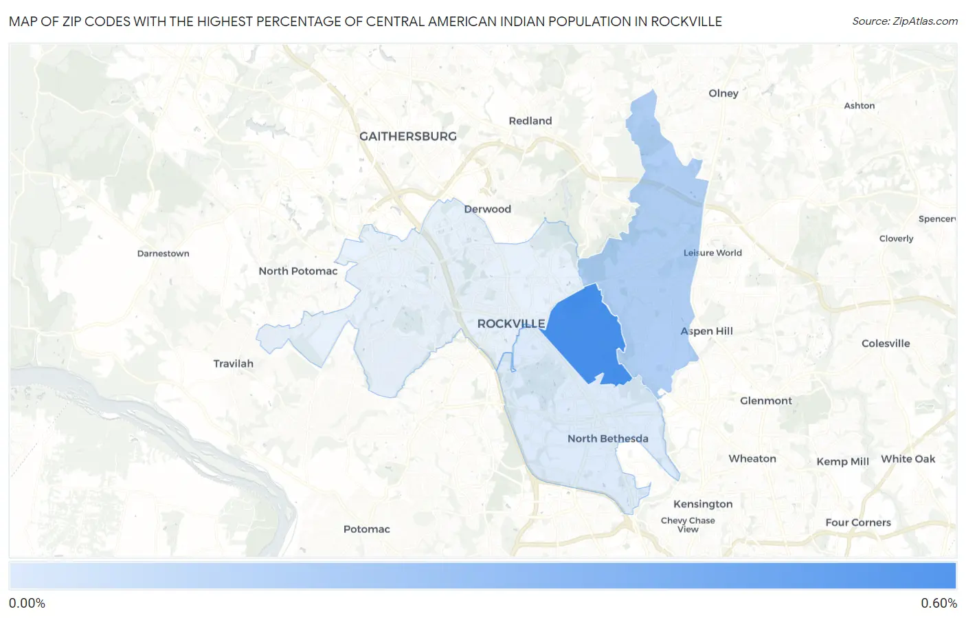 Zip Codes with the Highest Percentage of Central American Indian Population in Rockville Map