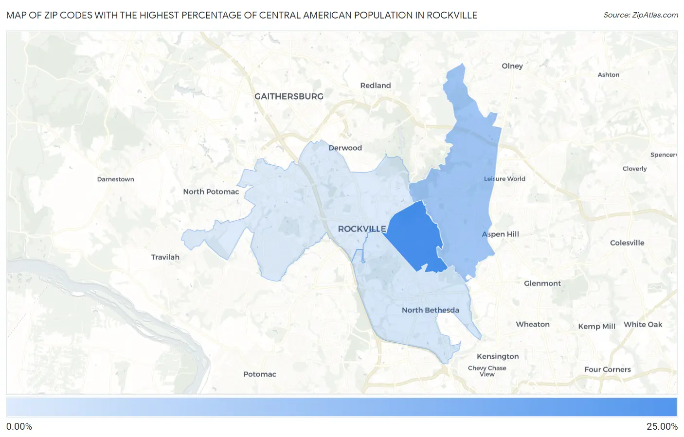 Zip Codes with the Highest Percentage of Central American Population in Rockville Map