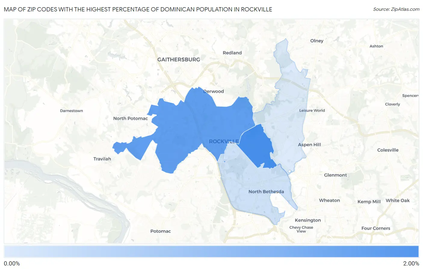 Zip Codes with the Highest Percentage of Dominican Population in Rockville Map