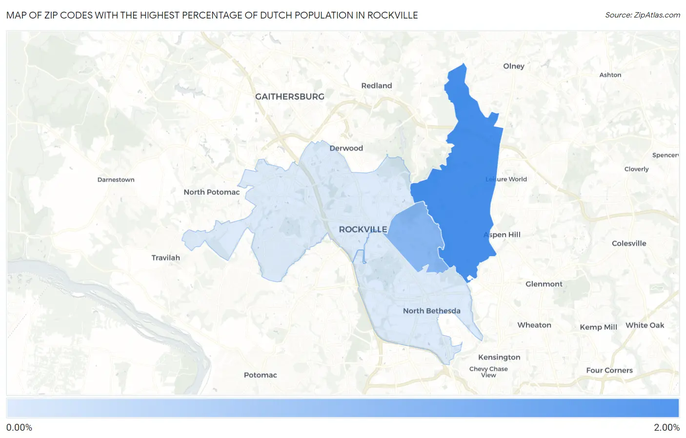 Zip Codes with the Highest Percentage of Dutch Population in Rockville Map