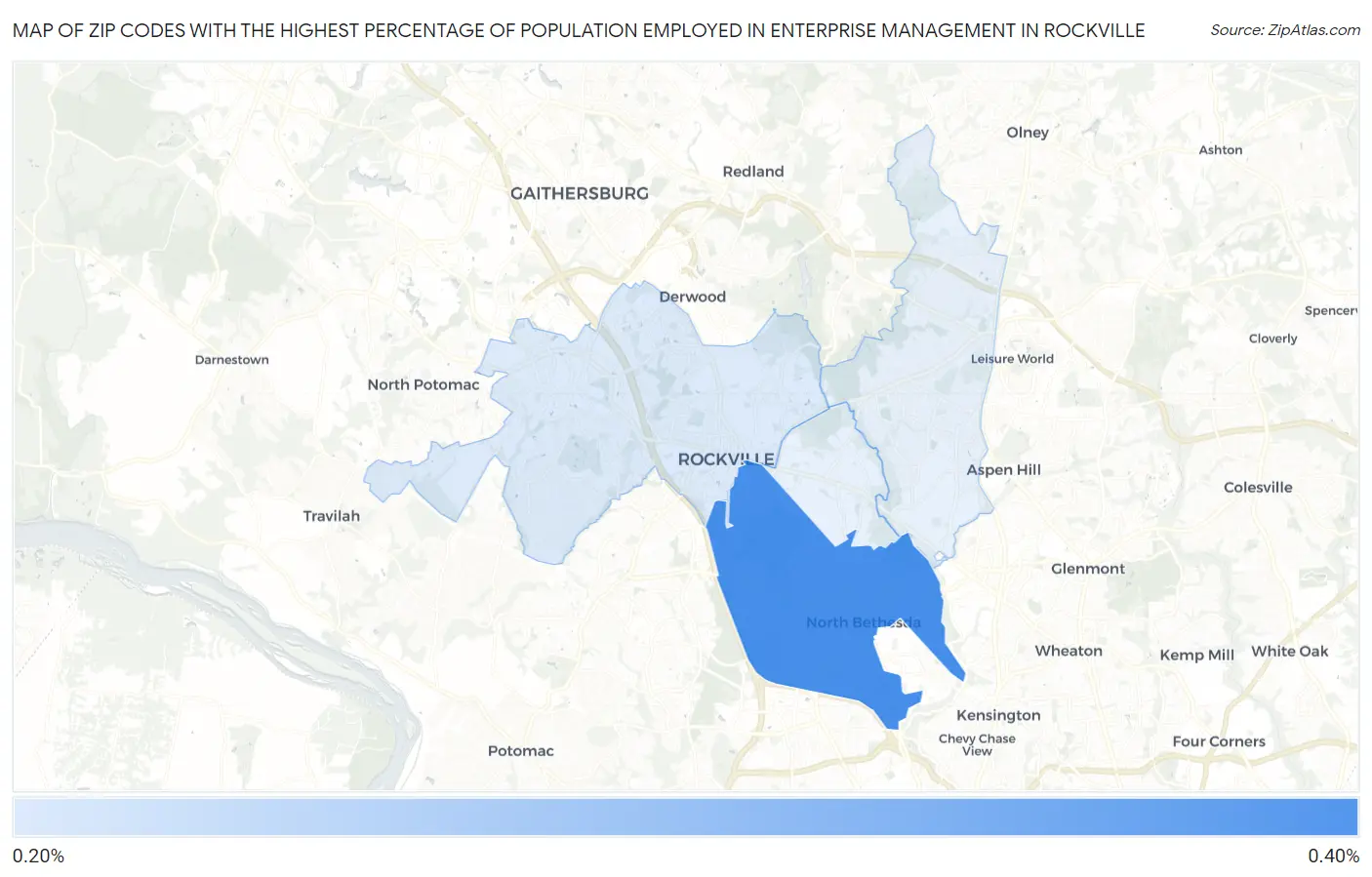 Zip Codes with the Highest Percentage of Population Employed in Enterprise Management in Rockville Map